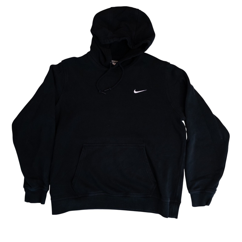 Nike Hoodie Men Large Black Embroidered Swoosh Pullover Sportswear Baggy